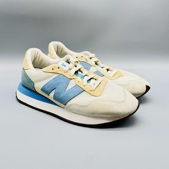 New Balance Shoes Womens 8.5 Ivory Blue Suede 237 Retro Casual Running Sneakers - Picture 2 of 11